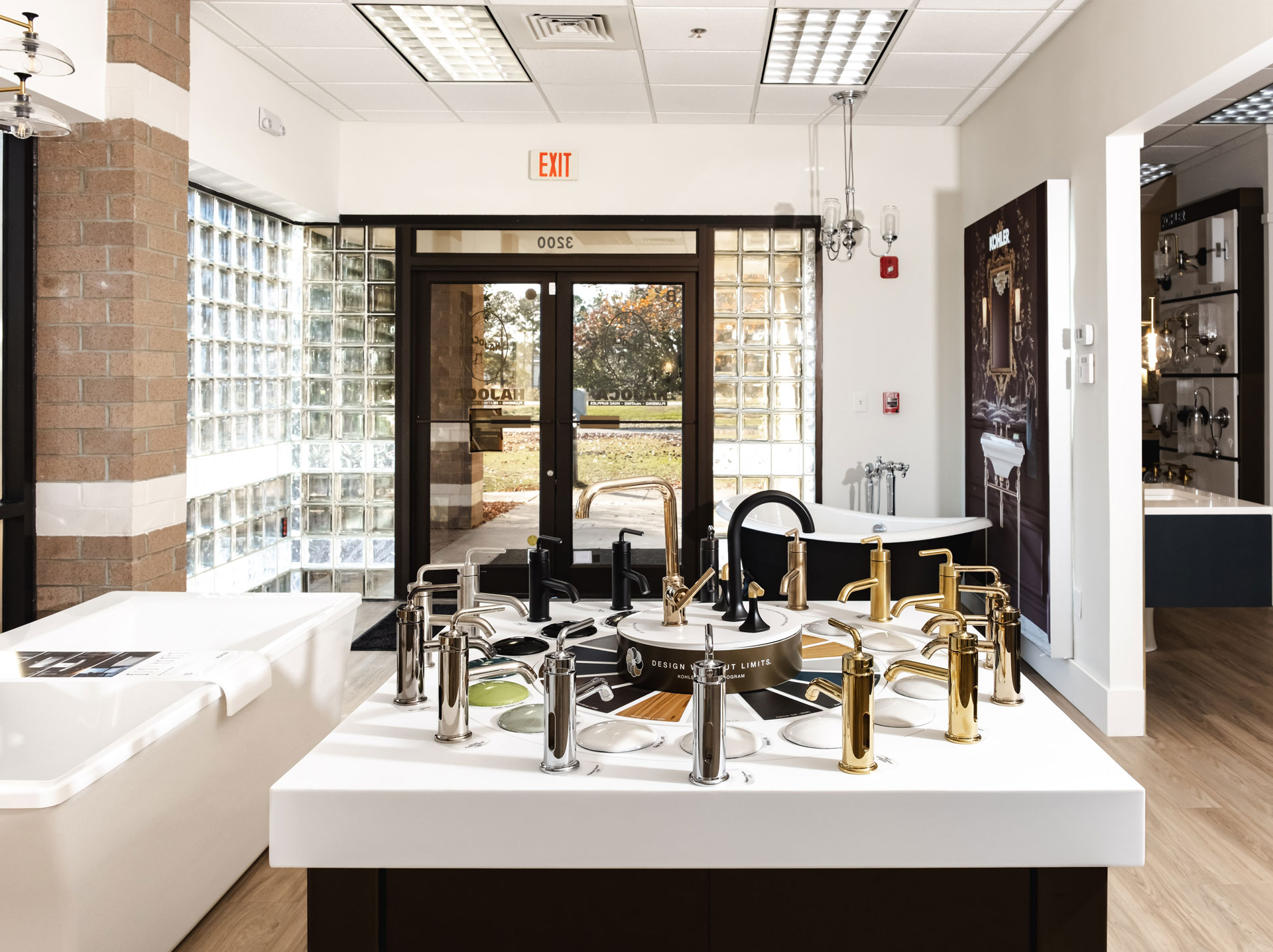 Gooseneck kitchen faucets in the Facets Showroom in Wilmington NC